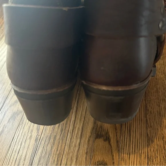Frye dark brown pull on heeled harness moto booties size 7.5 excellent condition